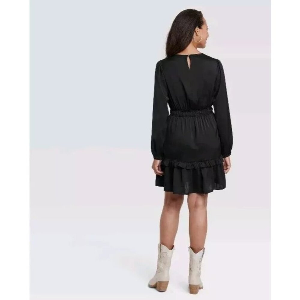 Knox Rose Women's Long Sleeve Satin Dress Black Small - Picture 2 of 10